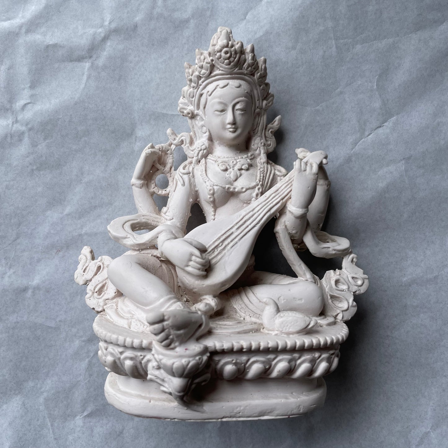 Saraswati Resin Statue White 15 cm Tall