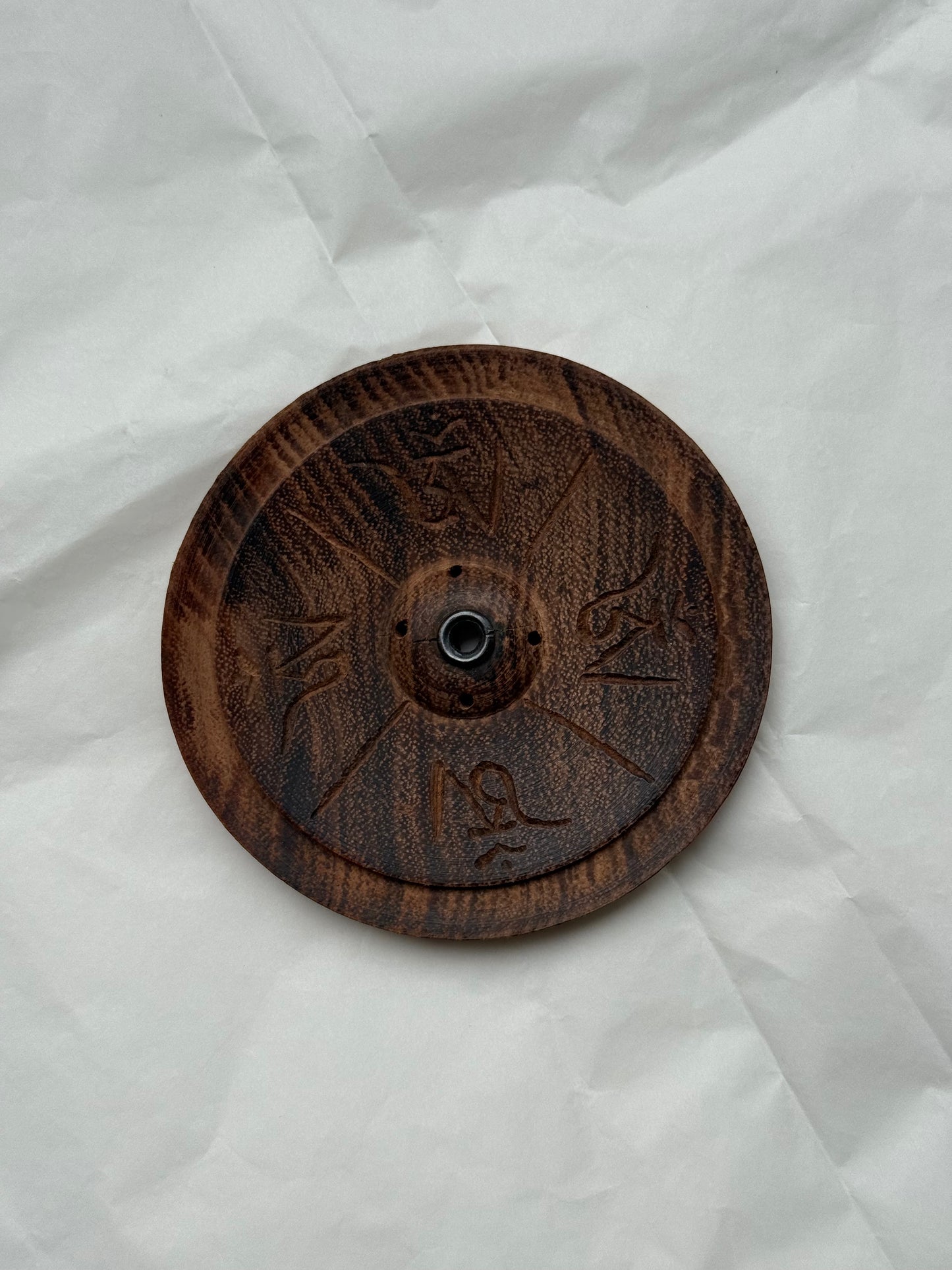 Om Carved Wooden Incense Holder