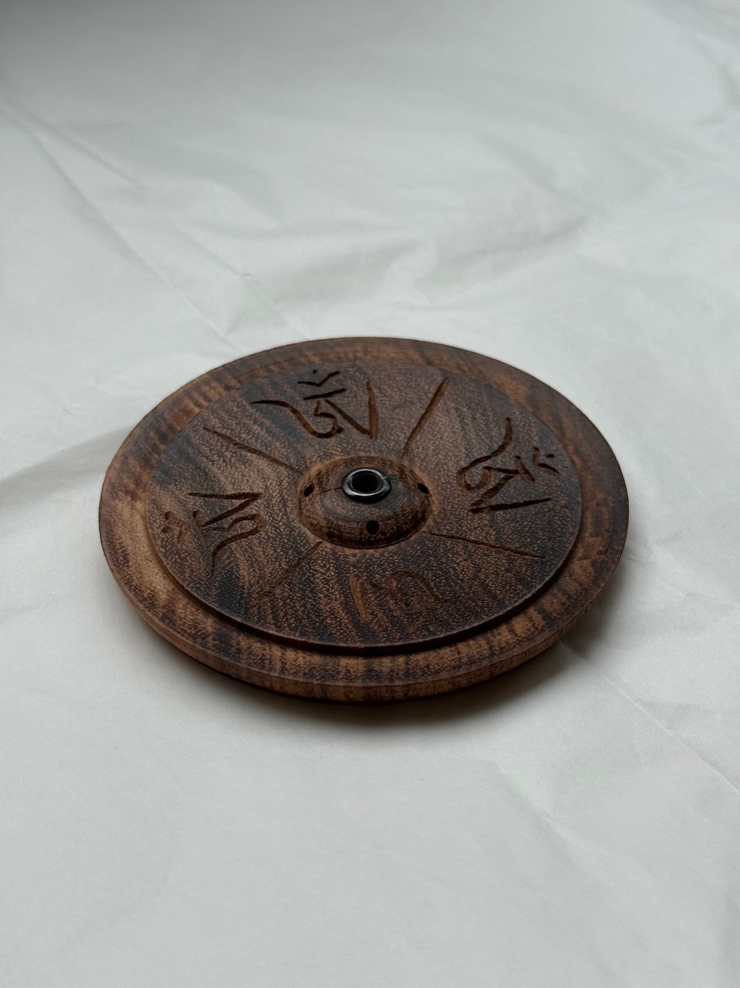 Om Carved Wooden Incense Holder
