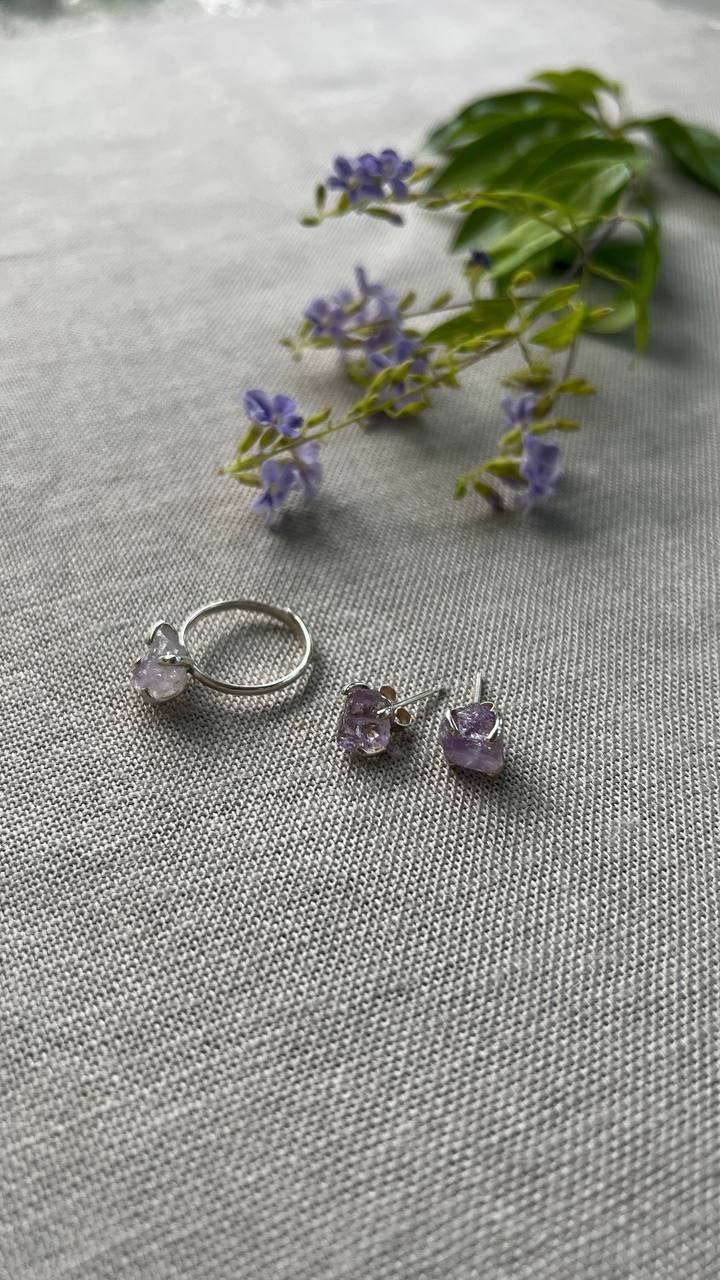silver ring with raw stone |PURE| jewelry