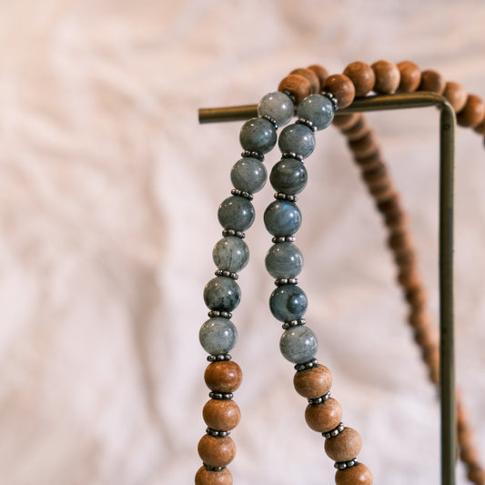 Labradorite and Fragrant wood Meditation Mala