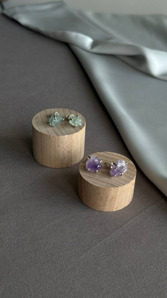 Raw stones studs earrings |PURE| silver jewelry