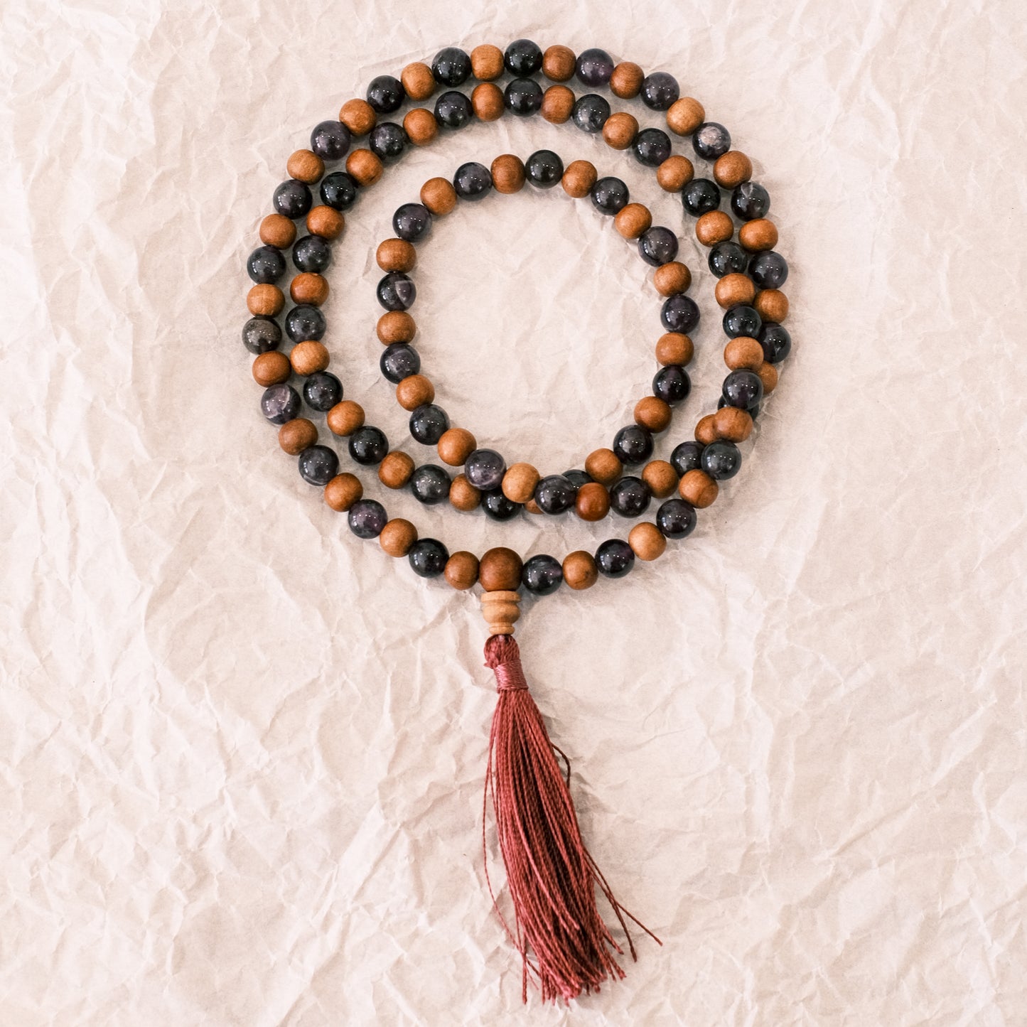 Amethyst Beads Sandalwood Mala Necklace