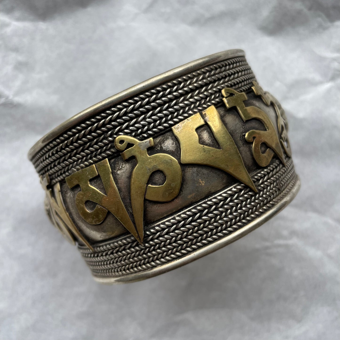 Mantra Wide Carving Bracelet