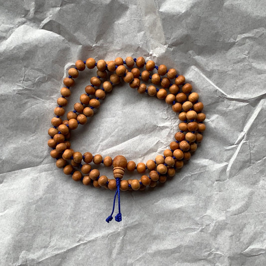 Fragrant Sandalwood Blue Knotted Meditation Mala (108 beads)