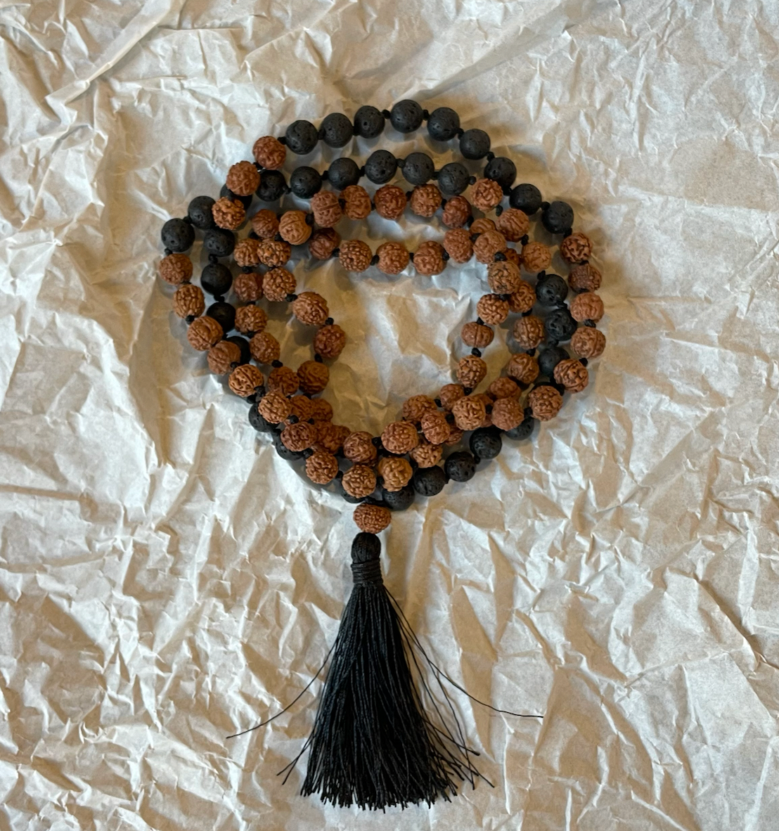 Rudraksha and Lava beads knotted meditation mala | 108 beads