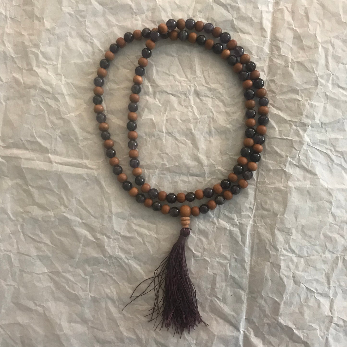 Amethyst Beads Sandalwood Mala Necklace